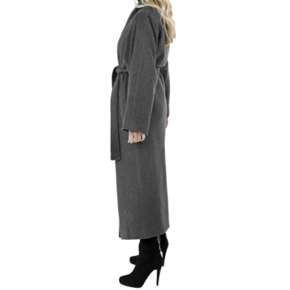 New Brian Bailey Black Wool Blend Oversized Long Wrap Jacket Coat Size Medium 4E - Picture 8 of 10